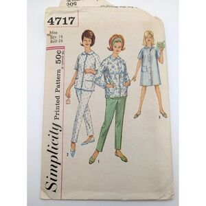 SIMPLICITY Sewing Pattern Womens 14 Pajamas Sleepcoat Pants 4717 Vintage UNCUT